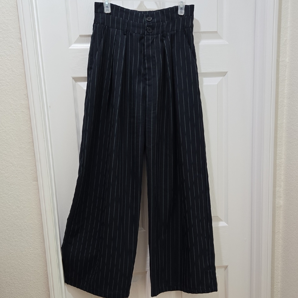 Navy Blue Wide Leg Dress Pants